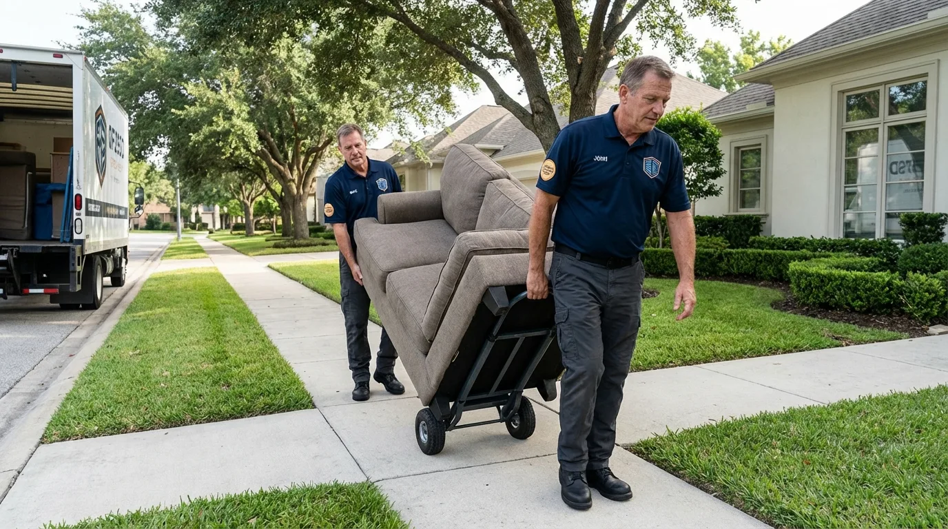 Local residential moving crew loading furniture in Walton, IN